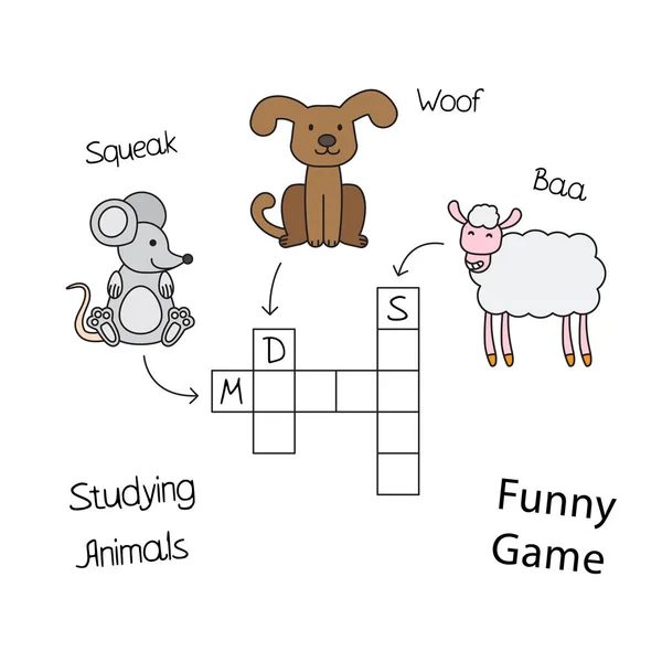 Crucigrama de animales divertidos para niños — Vector de stock