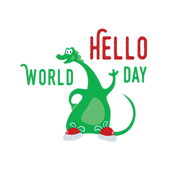 Kartu Hari Halo Sedunia bersama Dino - Stok Vektor