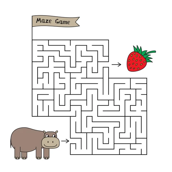 Cartoon Hippo Maze Game — Stock Vector