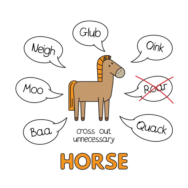 Cartoon Cavalo Crianças Aprendendo Jogo — Vetor de Stock