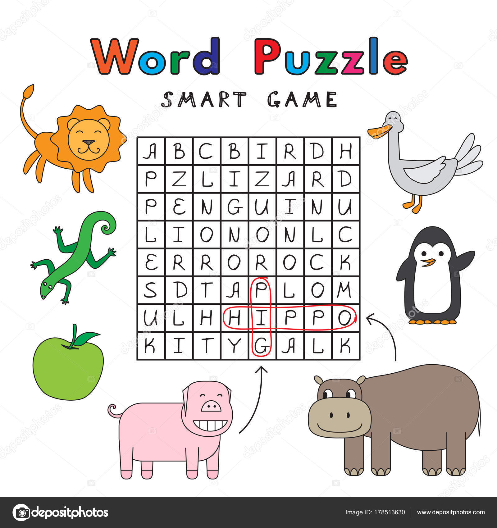 Funny Animals Word Puzzle Smart Game Stock Vector Image by ©Roman_Volkov  #178513630