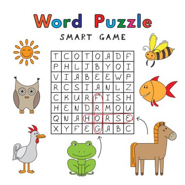 Komik hayvanlar kelime bulmaca akıllı oyunu