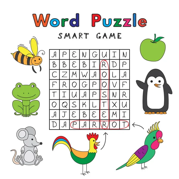 Engraçado animais Palavra Puzzle Jogo Inteligente —  Vetores de Stock