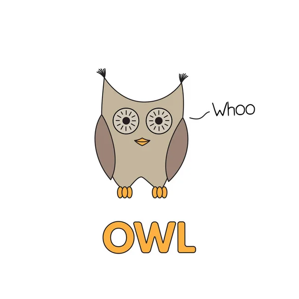 Cartoon Owl Flashcard för barn — Stock vektor