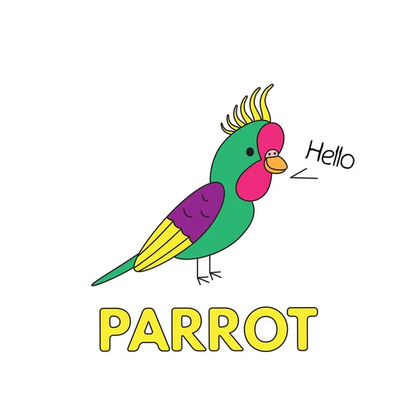 Карточка попугая-мультипликатора для детей — стоковый вектор