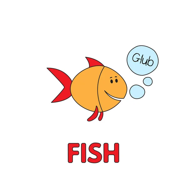 Flashcard de peixe dos desenhos animados para crianças — Vetor de Stock
