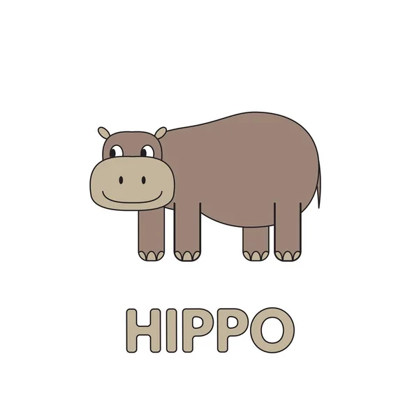 Cartoon Hippo Flashcard for Children - Stok Vektor