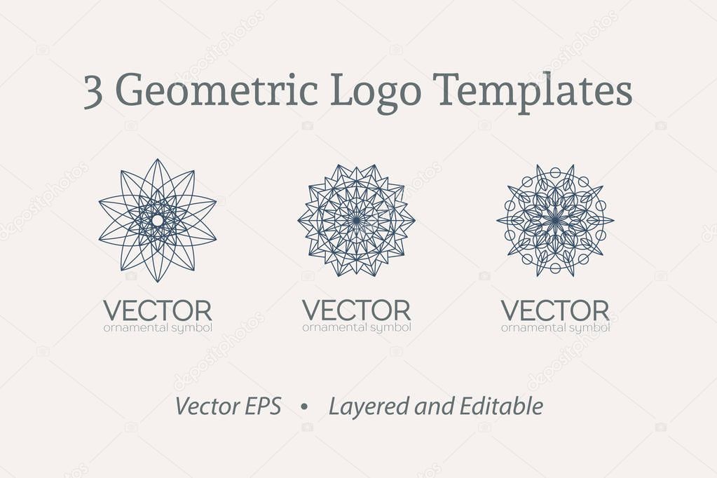 Geometric logo template set. Vector linear arabic ornamental symbols
