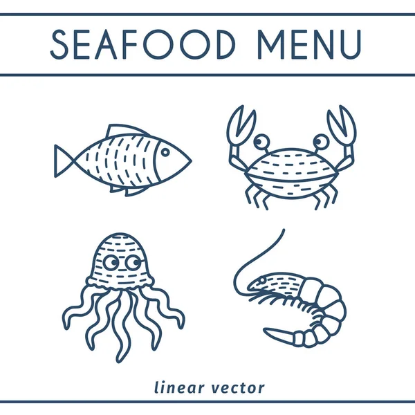 Conjunto de iconos de vectores de mariscos frescos — Vector de stock
