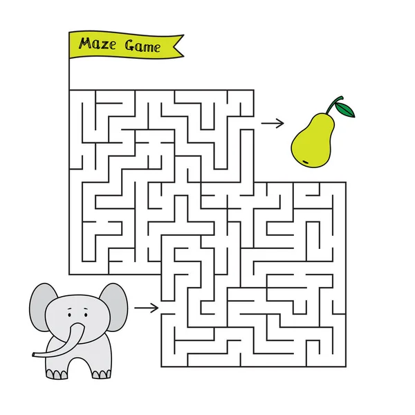 Gioco del labirinto dell'elefante del fumetto — Vettoriale Stock