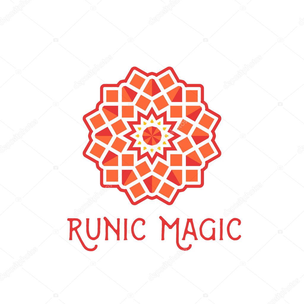 Asian ornamental emblem. Oriental geometric logo template. Vector arabic circular mosaic symbol
