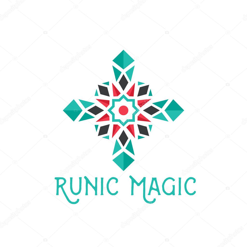 Asian ornamental emblem. Oriental geometric logo template. Vector arabic circular mosaic symbol