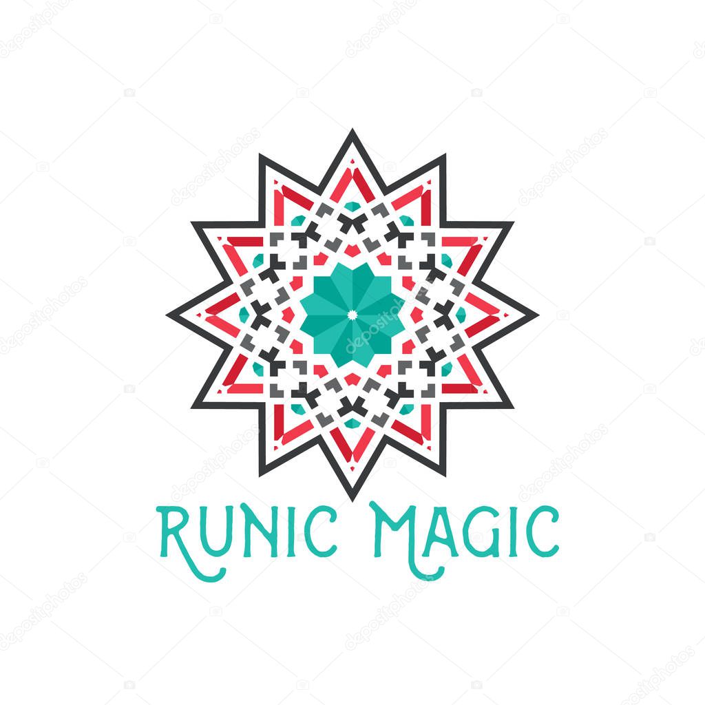 Asian ornamental emblem. Oriental geometric logo template. Vector arabic circular mosaic symbol