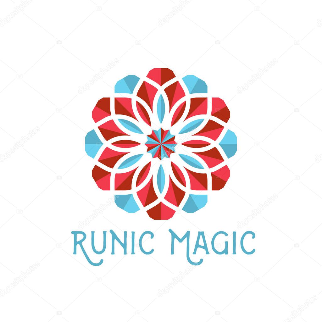 Asian ornamental emblem. Oriental geometric logo template. Vector arabic circular mosaic symbol