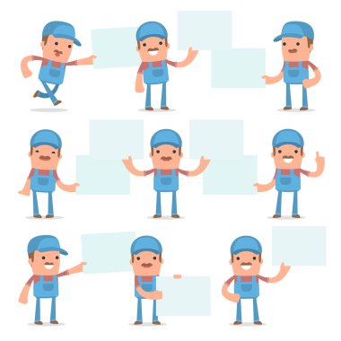 Komik ve Neşeli Karakter Teknisyeni seti tutar ve interac