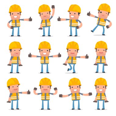 Komik ve neşeli karakter beceriksiz Builder gösteren kümesi 