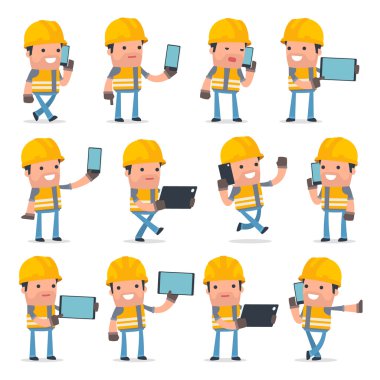 Set of Smart and Funny Character Incompetent Builder holding mob clipart