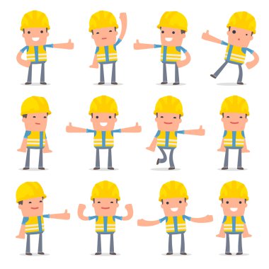 Komik ve neşeli karakter Smart Builder gösteren başparmak kümesi 