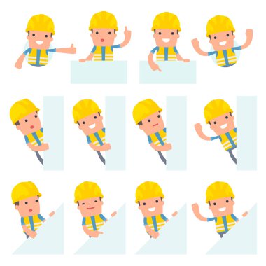 Komik ve neşeli karakter Smart Builder tutar ve Inte kümesi