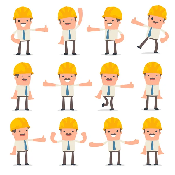 Set of Funny and Cheerful Character Foreman showing thumb up as — Stock Vector