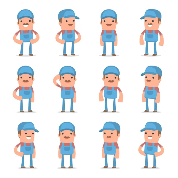 Set of Happy and Cheerful Character Technician standing in relax — Stock Vector