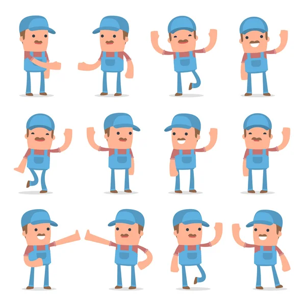 Set of Funny and Cheerful Character Technician welcomes poses — Stock Vector