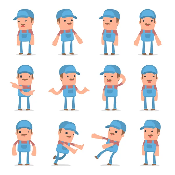 Set of Confused and Sad Character Technician in ignorance poses — Stock Vector