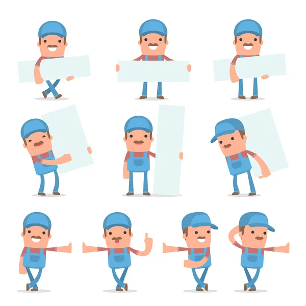 Set of Smart and Funny Character Technician leaned against the w — Stock Vector