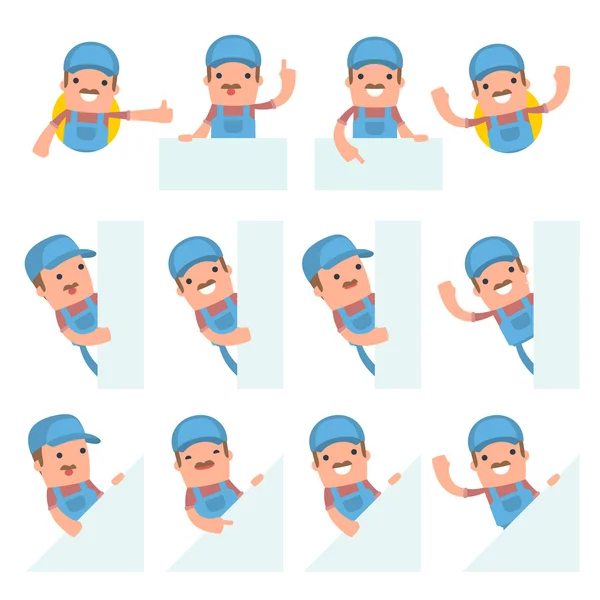 Set of Funny and Cheerful Character Technician holds and interac — Vector de stoc