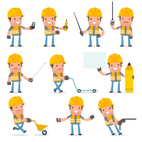 Boldog és értelmes karaktert inkompetens Builder makin — Stock Vector