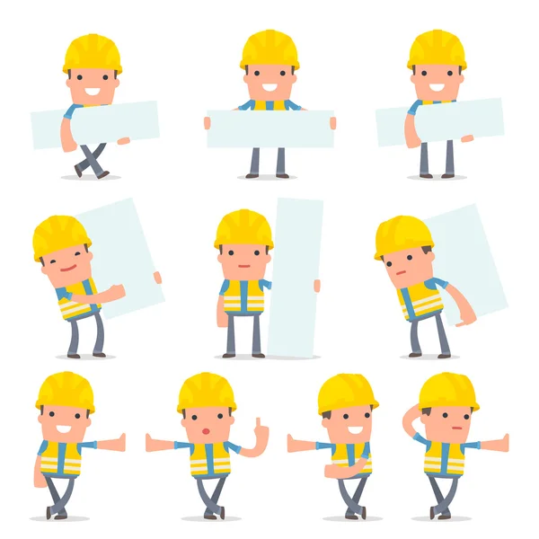 Set of Smart and Funny Character Smart Builder leaned against th — Stock Vector