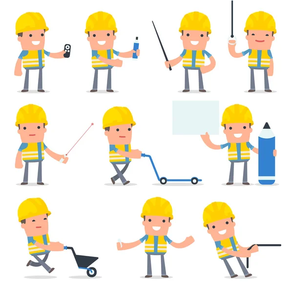 Set of Happy and Intelligent Character Smart Builder making pres — Stock Vector