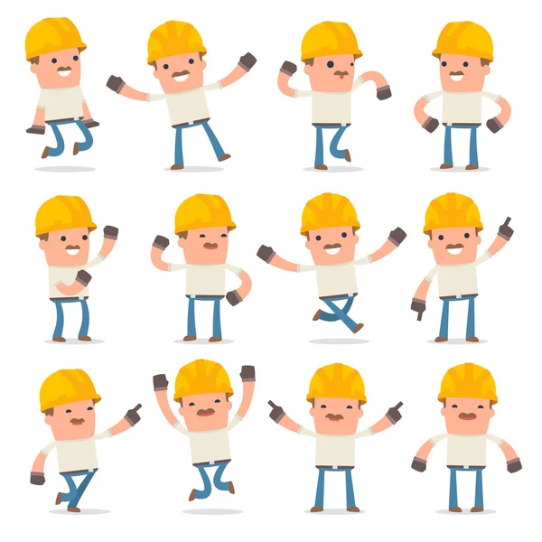 Set of Laughing and Joyful Character Handyman in celebrates and — Stock Vector
