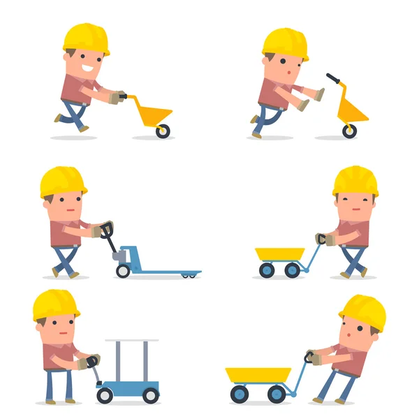 Uppsättning av Smart och rolig karaktär med vagn, barrow, vagn för använda i presentationer, etc. — Stock vektor
