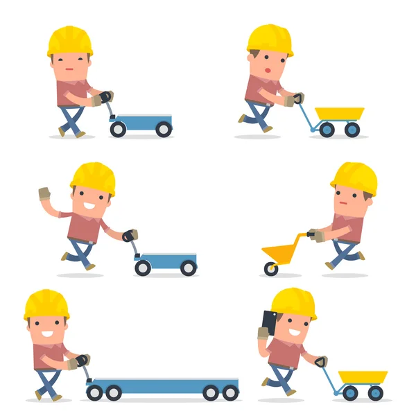 Set of Smart and Funny Character with cart, barrow, trolley for using in presentations, etc. — Stock Vector
