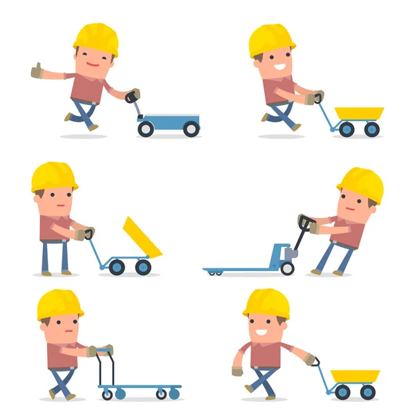 Set of Smart and Funny Character with cart, barrow, trolley for using in presentations, etc. — Stock Vector