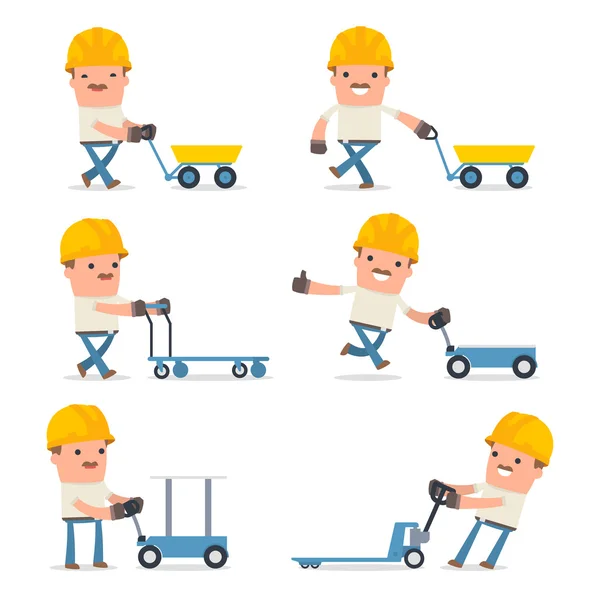 Set of Smart and Funny Character with cart, barrow, trolley for using in presentations, etc. — Stock Vector