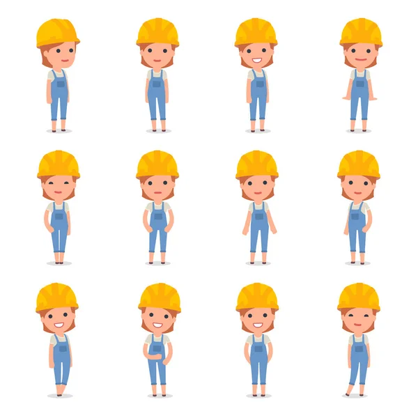 Builder Girl membuat Presentasi untuk digunakan dalam Desain - Stok Vektor