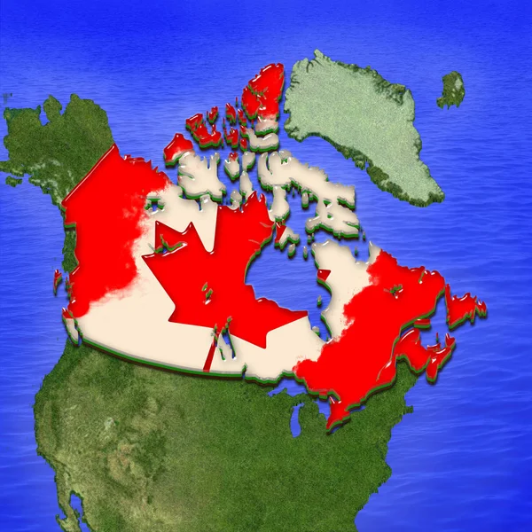 3D карта Канады, окрашенная в цвета канадского флага. Иллюстрация стилизованного желейного пирога — стоковое фото