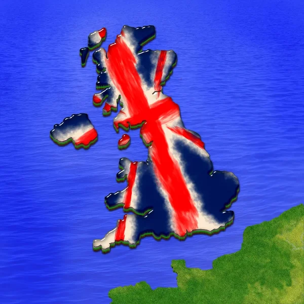 Mappa 3D del Regno Unito dipinta con i colori della bandiera britannica. Illustrazione della torta di gelatina stilizzata — Foto Stock