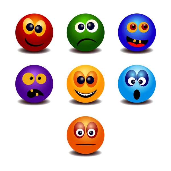 Conjunto de sete emoticons coloridos do arco-íris — Vetor de Stock
