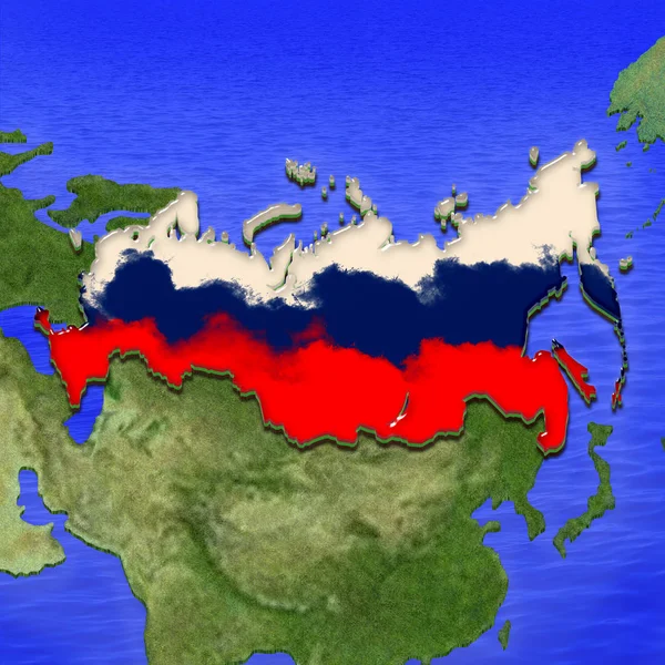 3D карта России, окрашенная в цвета российского флага — стоковое фото