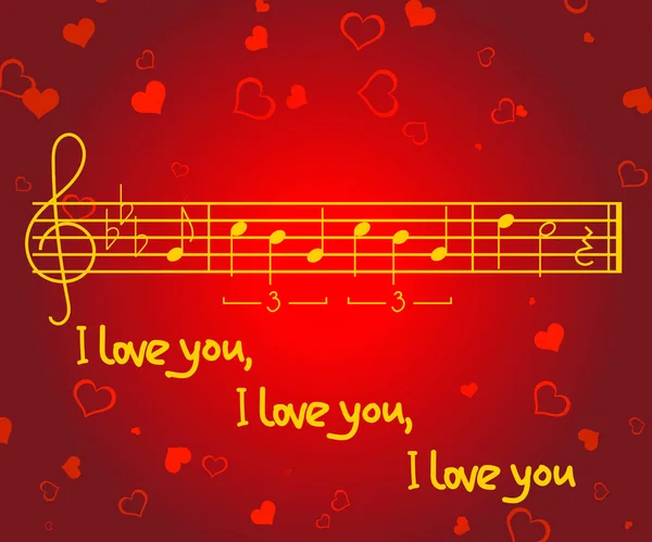 Romantic Greeting Card Valentine Day Heart Shapes Music Notes Song — Stock Vector