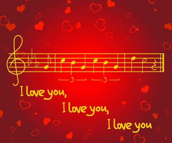 Biglietto Auguri Romantico San Valentino Con Forme Cuore Note Musicali — Vettoriale Stock