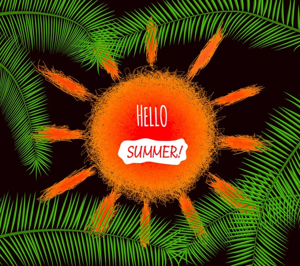 Hello Summer Bright Vector Illustration Template Suitable Summer Time Postcards — стоковый вектор