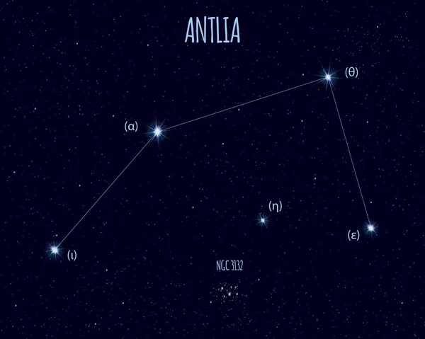 Созвездие Антлии Воздушный Насос Векторная Иллюстрация Основными Звёздами Против Звездного — стоковый вектор