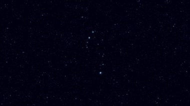 Ursa Minor (Küçük Ayı, Küçük Ayı) takımyıldızı, yıldız ve anahatları ile kademeli olarak dönen görüntü, 4k eğitici video