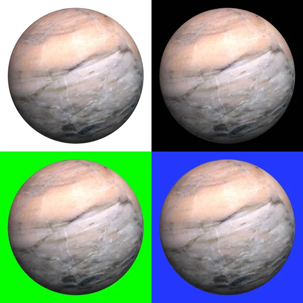 3Dレンダリング大理石のボール4つの異なる背景に 緑と青のクロマキー — ストック写真