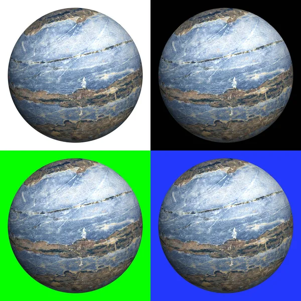 3Dレンダリング大理石のボール4つの異なる背景に 緑と青のクロマキー — ストック写真
