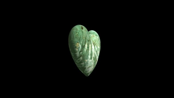 Стильный Зеленый Мрамор Сердце Вращается Темном Пространстве День Святого Валентина — стоковое видео
